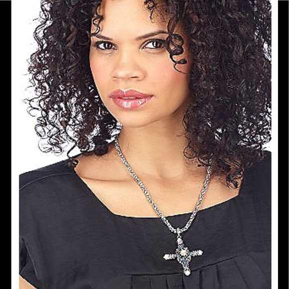 18k 925 Sterling Blue Topaz & Pearl Barbara Bixby Amazing Grace Cross Enhancer - Picture 4 of 12